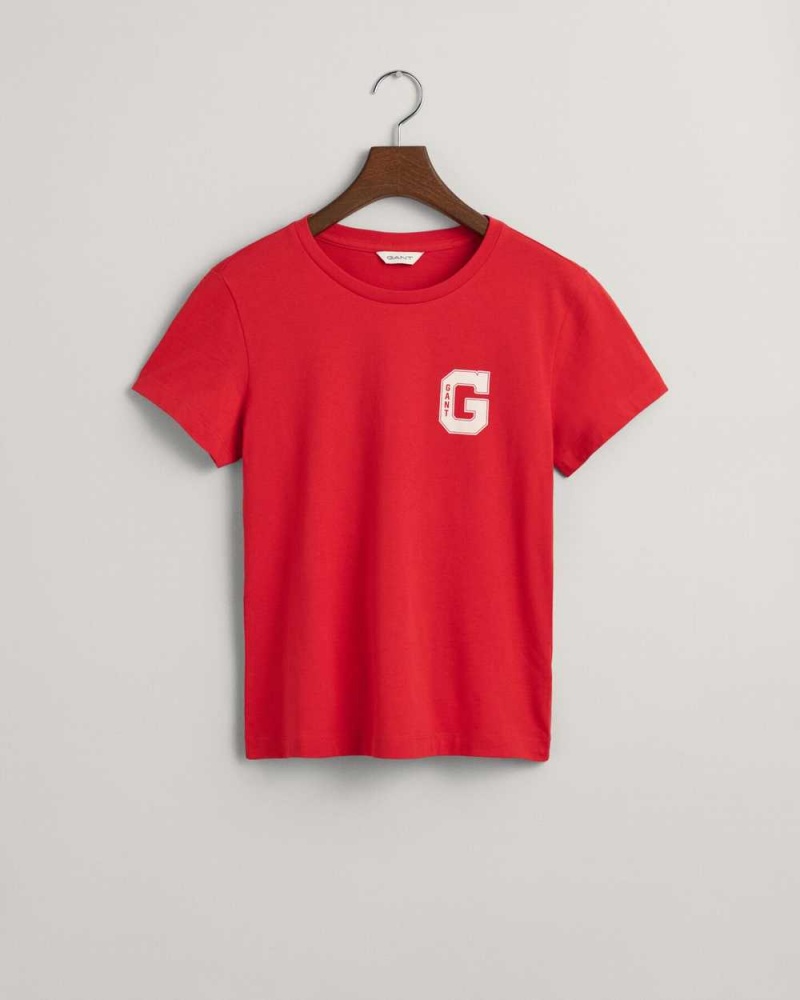 Gant G Crew Neck Women's T-Shirt Ruby Red | OPDHV-7301