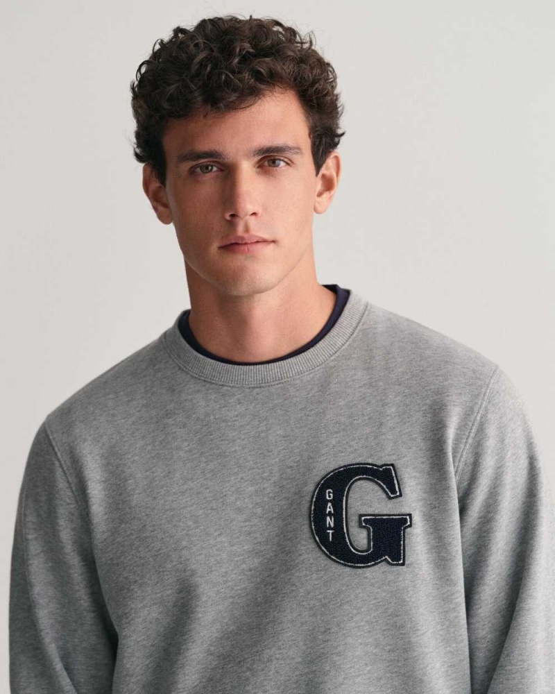 Gant G Graphic Crew Neck Men's Sweatshirts Grey Melange | CRIZS-8327