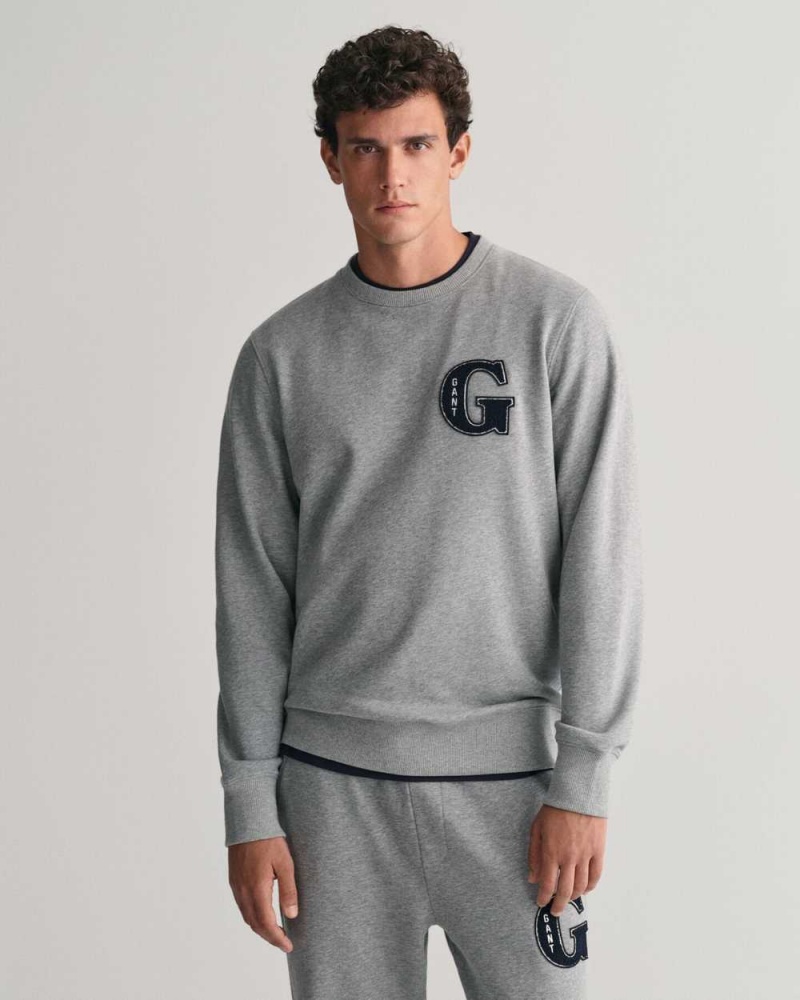 Gant G Graphic Crew Neck Men\'s Sweatshirts Grey Melange | CRIZS-8327