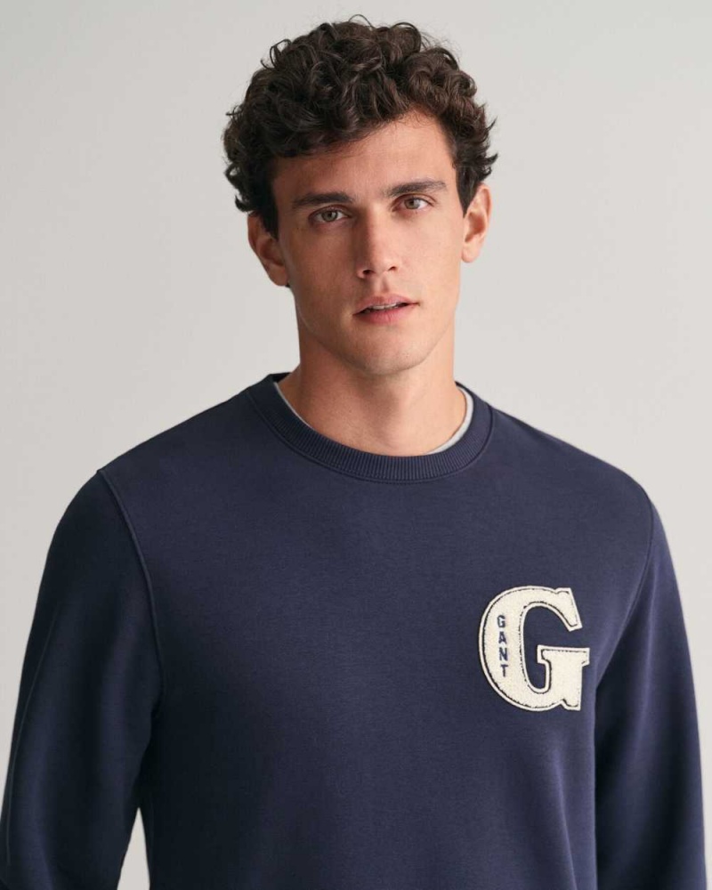 Gant G Graphic Crew Neck Men's Sweatshirts Evening Blue | KNSRD-8597