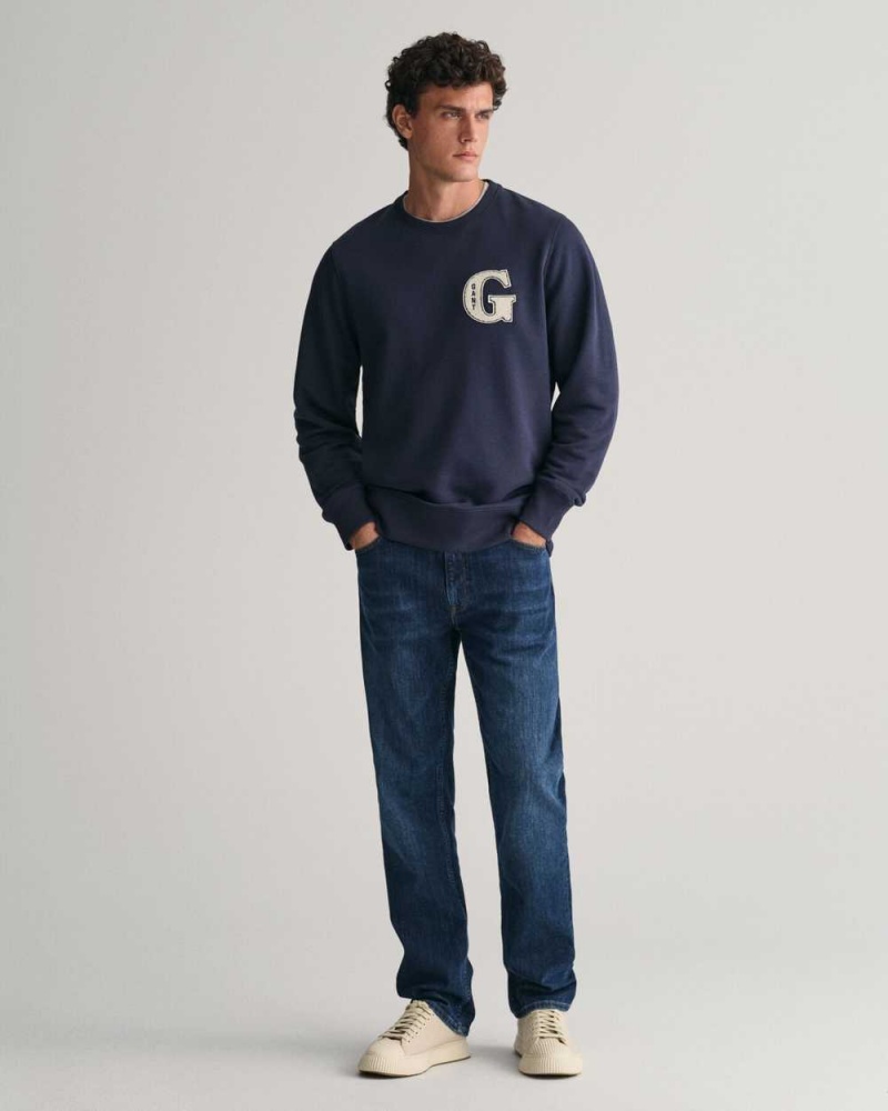 Gant G Graphic Crew Neck Men's Sweatshirts Evening Blue | KNSRD-8597