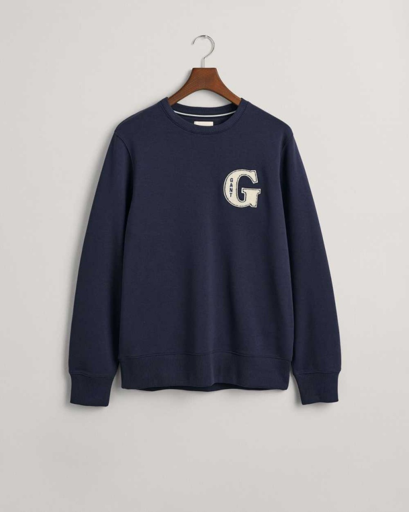 Gant G Graphic Crew Neck Men's Sweatshirts Evening Blue | KNSRD-8597