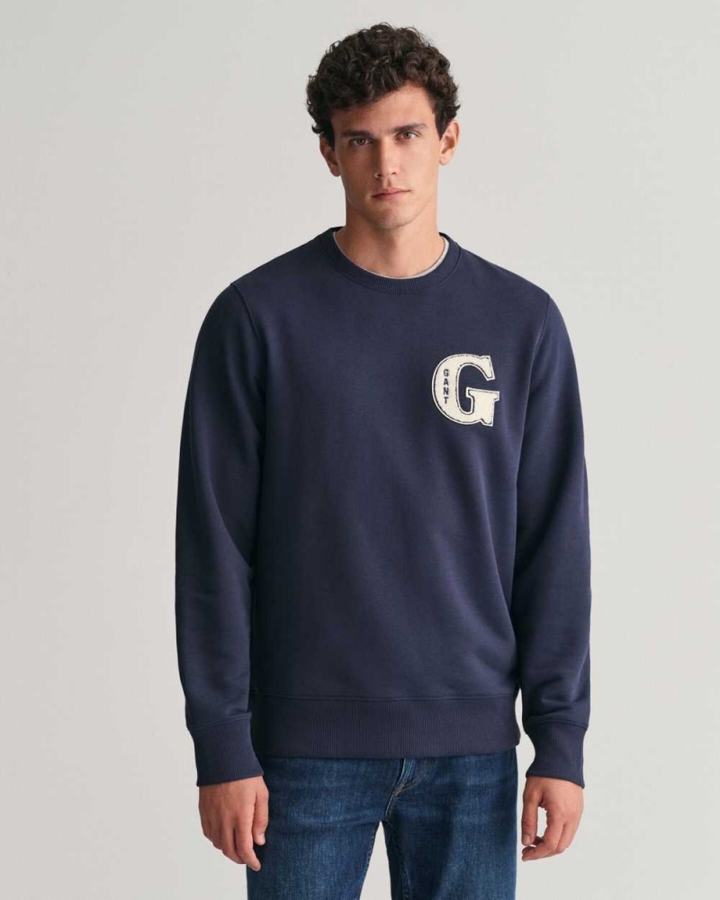 Gant G Graphic Crew Neck Men\'s Sweatshirts Evening Blue | KNSRD-8597