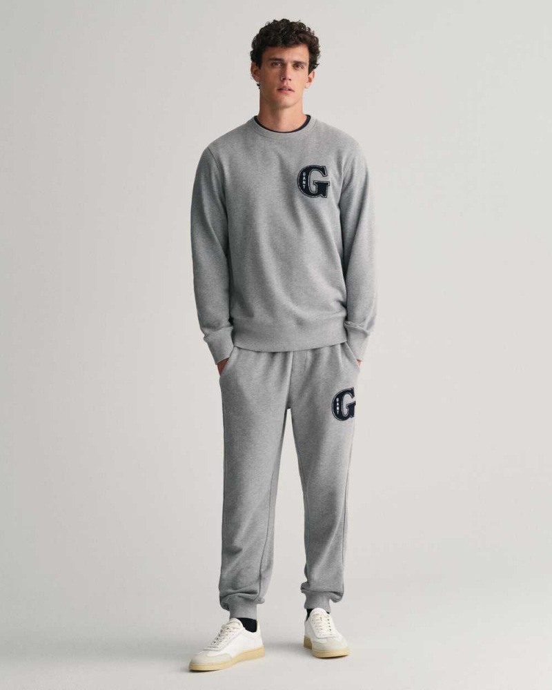 Gant G Graphic Men's Sweatpants Grey Melange | FQIJL-8701