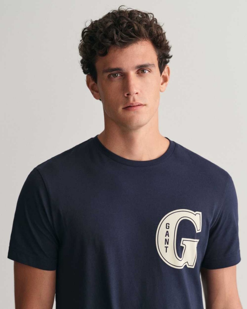 Gant G Graphic Men's T-Shirt Evening Blue | NIWLM-3074