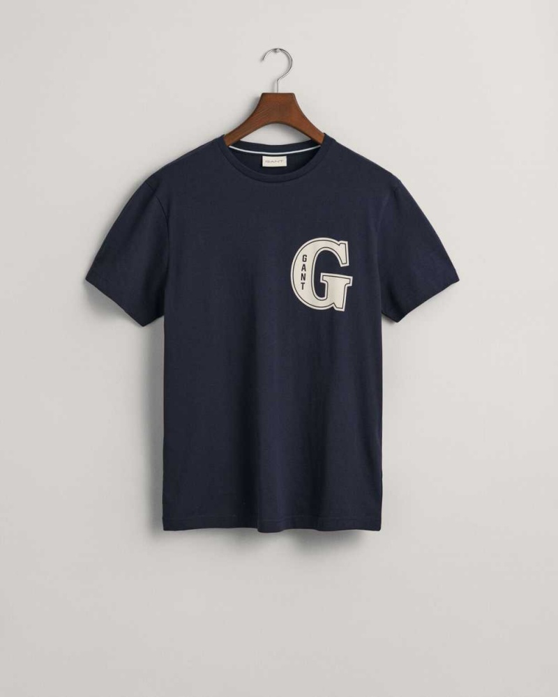 Gant G Graphic Men's T-Shirt Evening Blue | NIWLM-3074