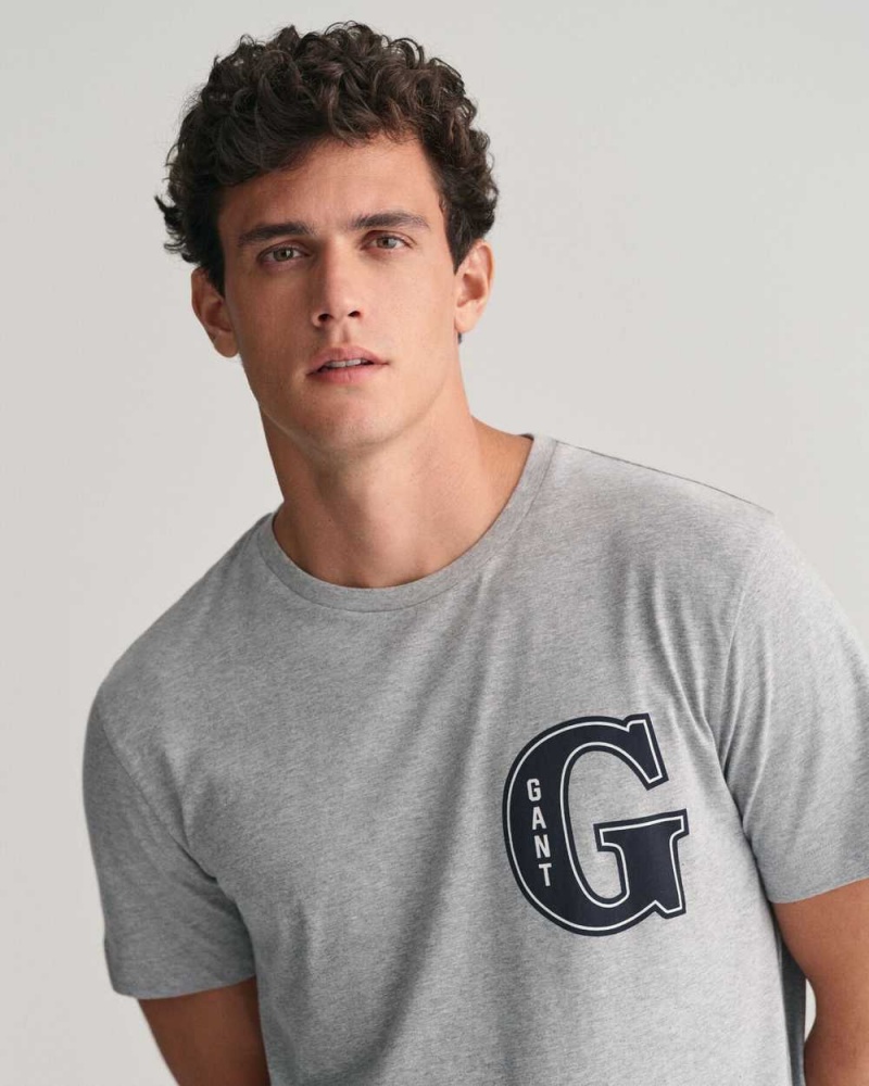 Gant G Graphic Men's T-Shirt Grey Melange | EUFDK-2859