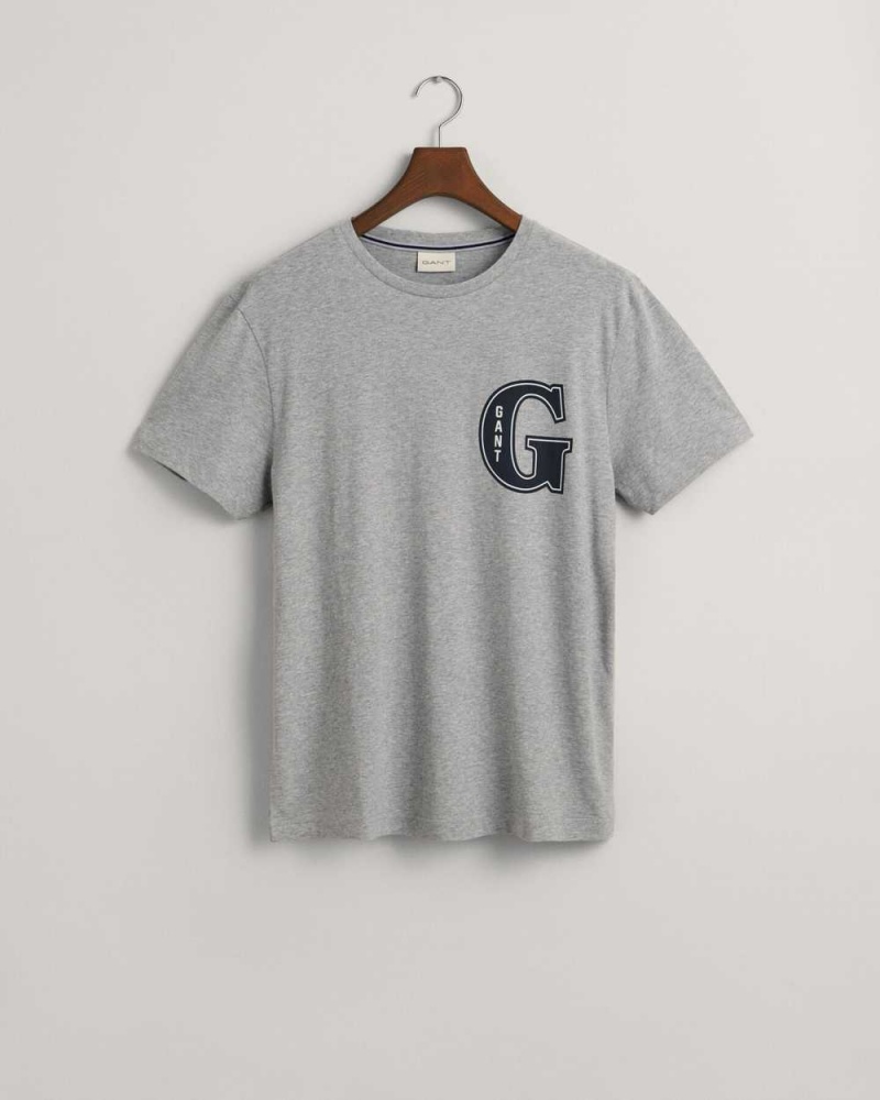 Gant G Graphic Men's T-Shirt Grey Melange | EUFDK-2859