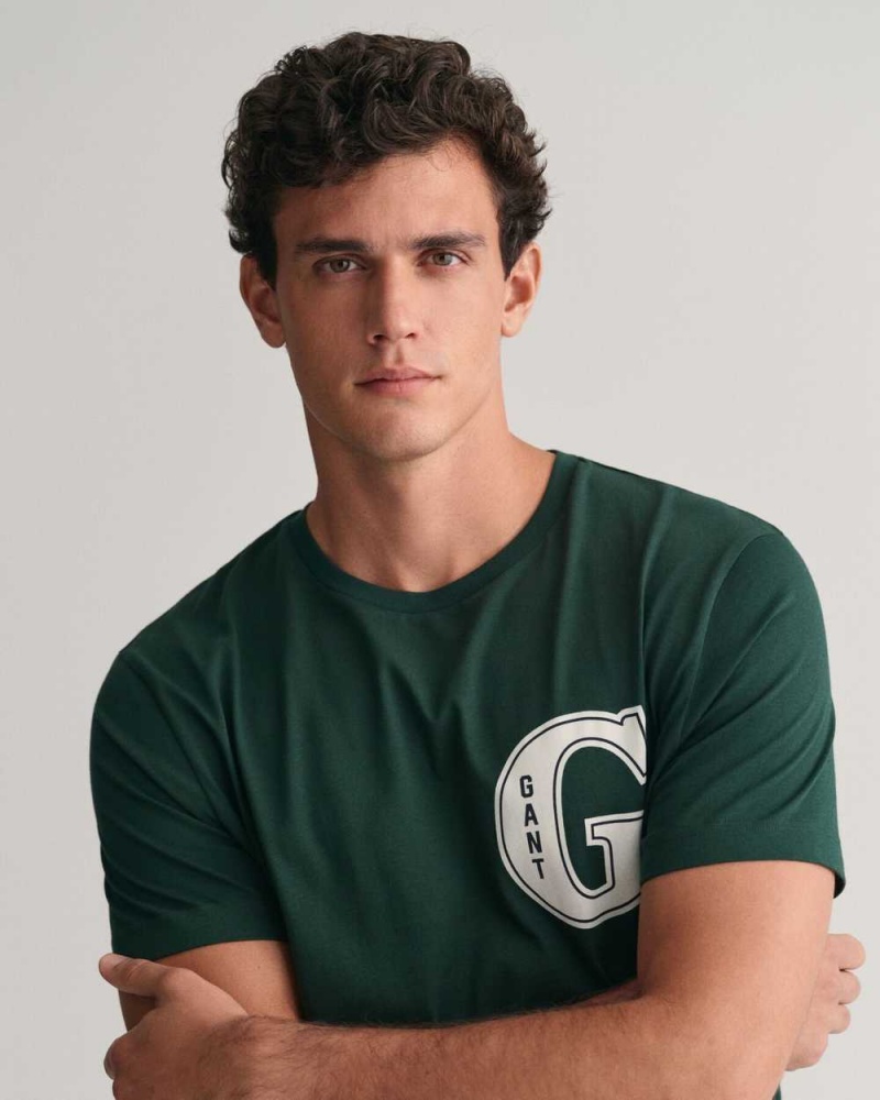 Gant G Graphic Men's T-Shirt Tartan Green | YZONG-1836