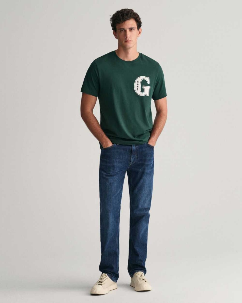 Gant G Graphic Men's T-Shirt Tartan Green | YZONG-1836