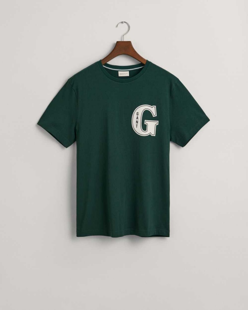 Gant G Graphic Men's T-Shirt Tartan Green | YZONG-1836