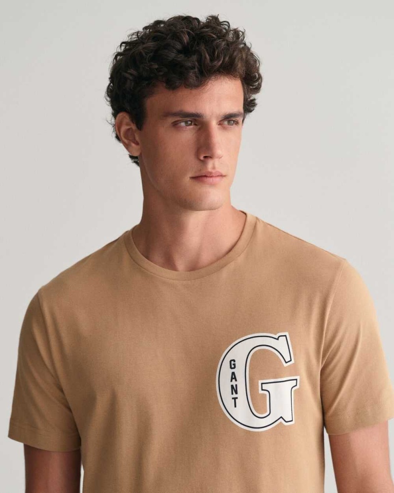 Gant G Graphic Men's T-Shirt Warm Khaki | FSRTX-1893