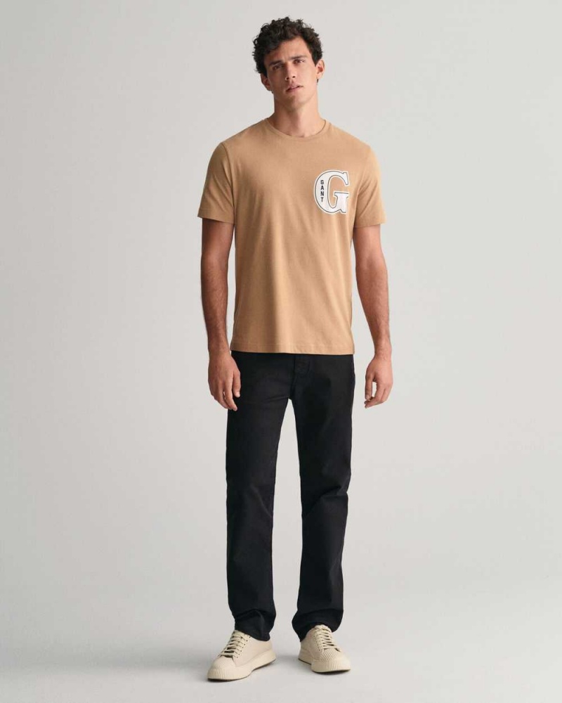 Gant G Graphic Men's T-Shirt Warm Khaki | FSRTX-1893