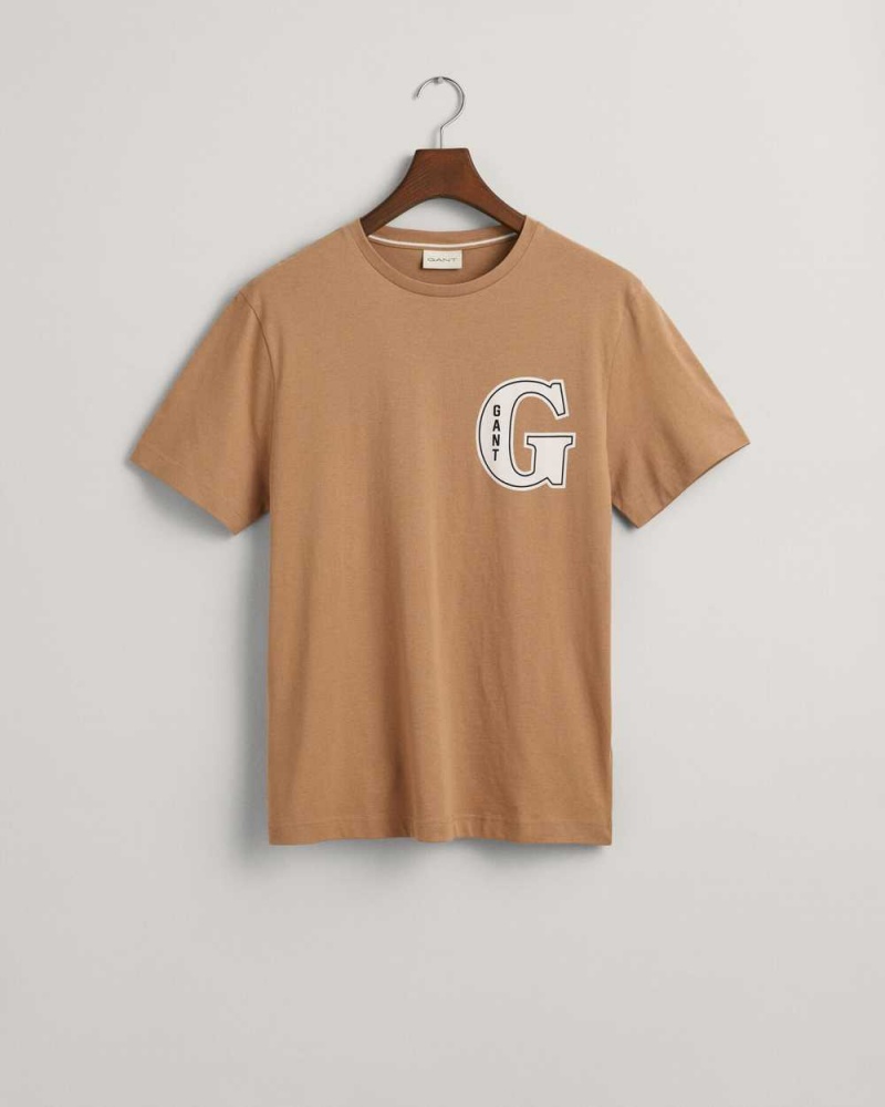 Gant G Graphic Men's T-Shirt Warm Khaki | FSRTX-1893