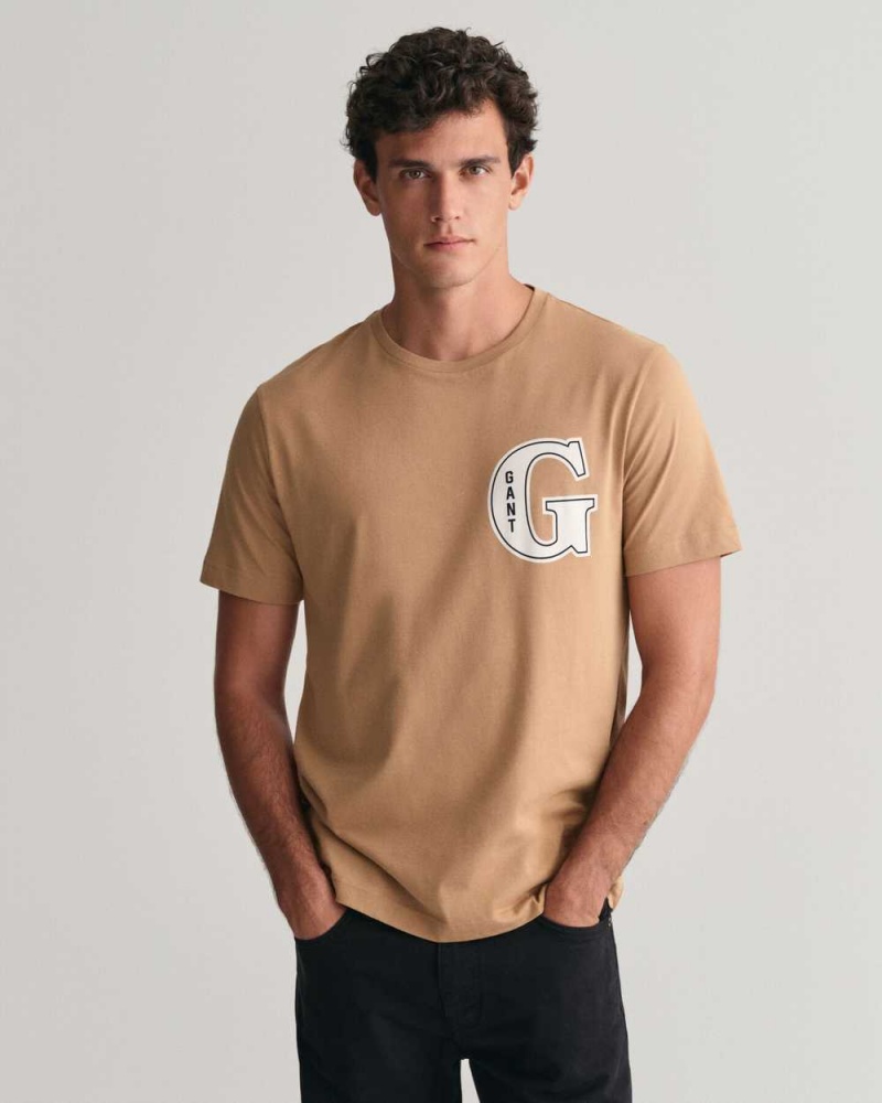 Gant G Graphic Men\'s T-Shirt Warm Khaki | FSRTX-1893