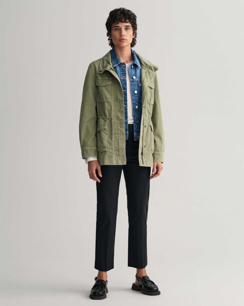 Gant Garment-Dyed Field Women's Jackets Oil Green | WPVCU-2841