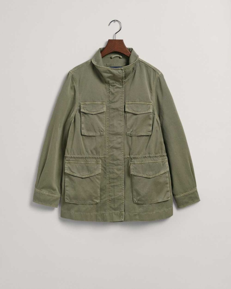 Gant Garment-Dyed Field Women's Jackets Oil Green | WPVCU-2841