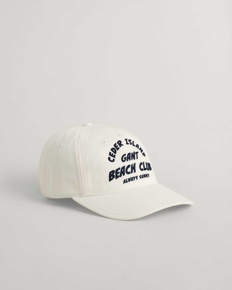 Gant Graphic Cotton Twill Men's Caps Beige White | LHFJP-1234