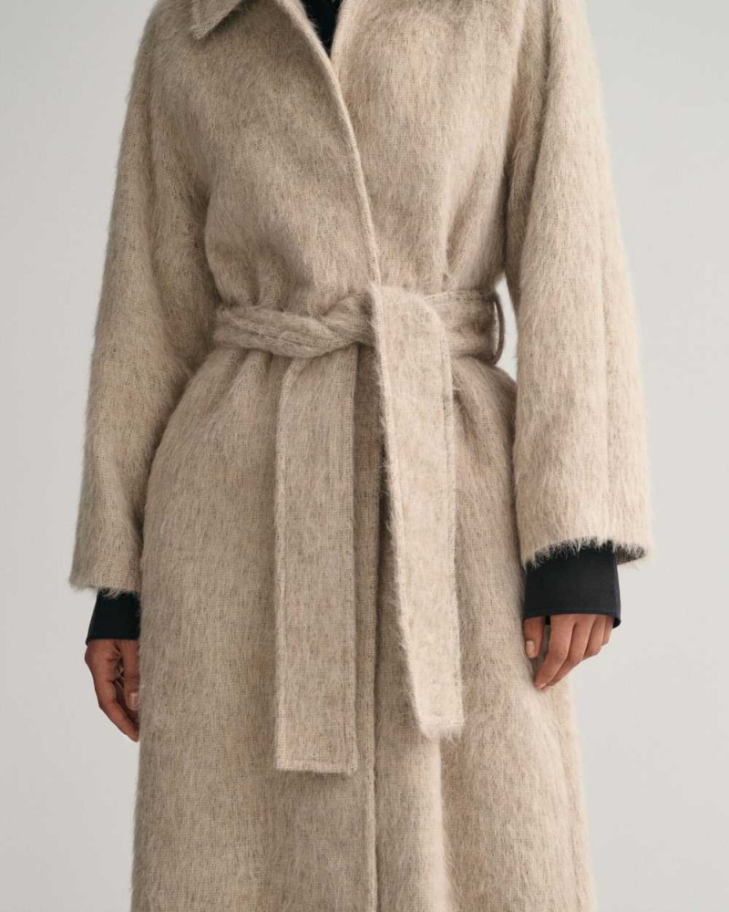 Gant Hairy Textured Car Women's Coats Beige | PYWUF-7619