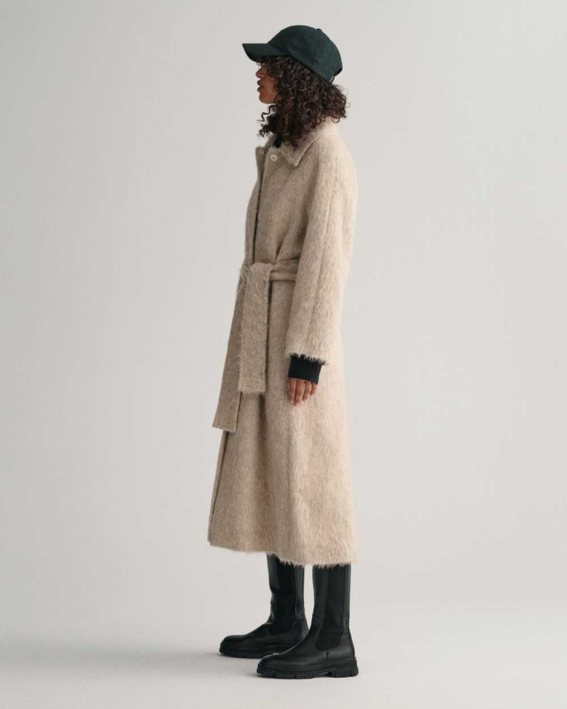 Gant Hairy Textured Car Women's Coats Beige | PYWUF-7619