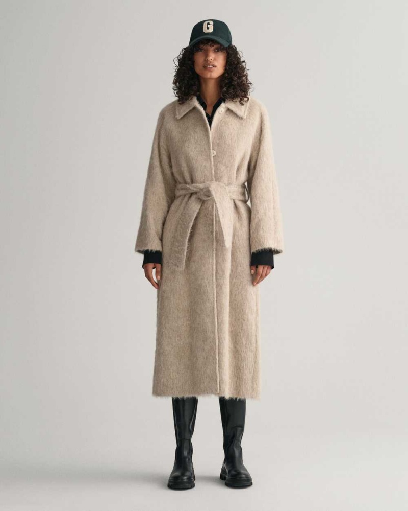 Gant Hairy Textured Car Women's Coats Beige | PYWUF-7619