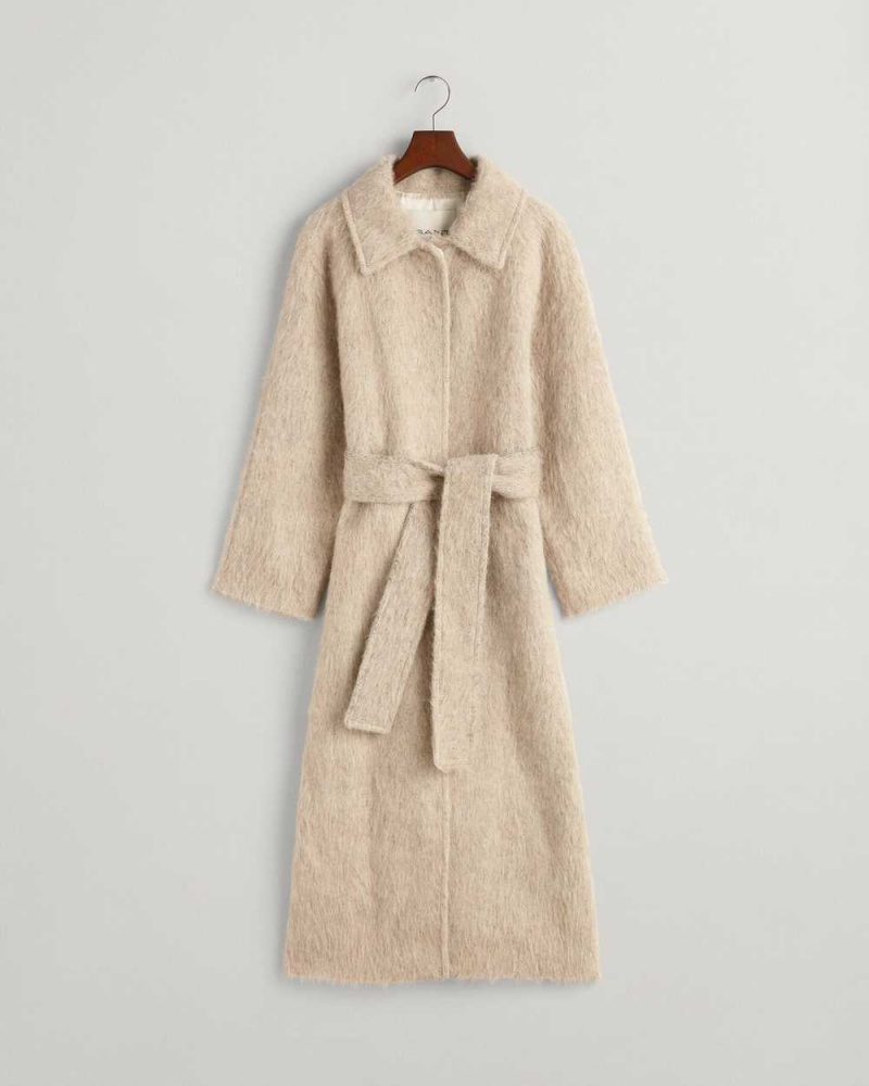 Gant Hairy Textured Car Women's Coats Beige | PYWUF-7619