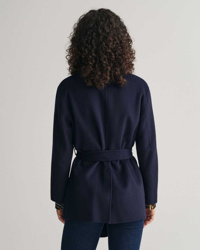 Gant Handstitched Belted Women's Blazer Evening Blue | HJXQT-7643