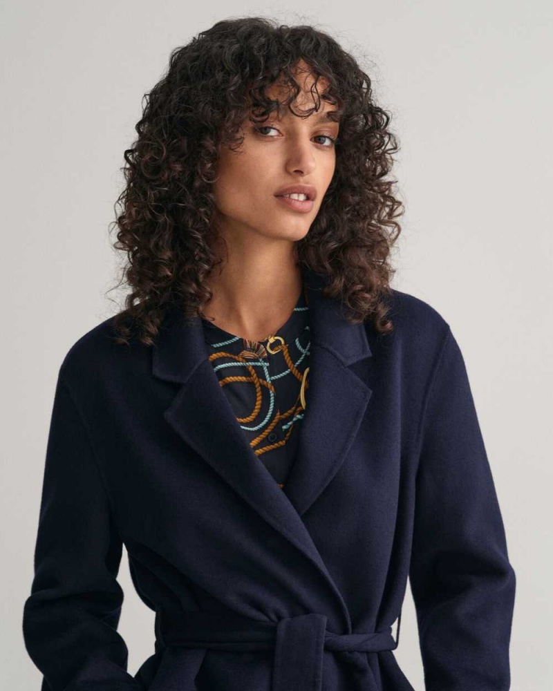 Gant Handstitched Belted Women's Blazer Evening Blue | HJXQT-7643