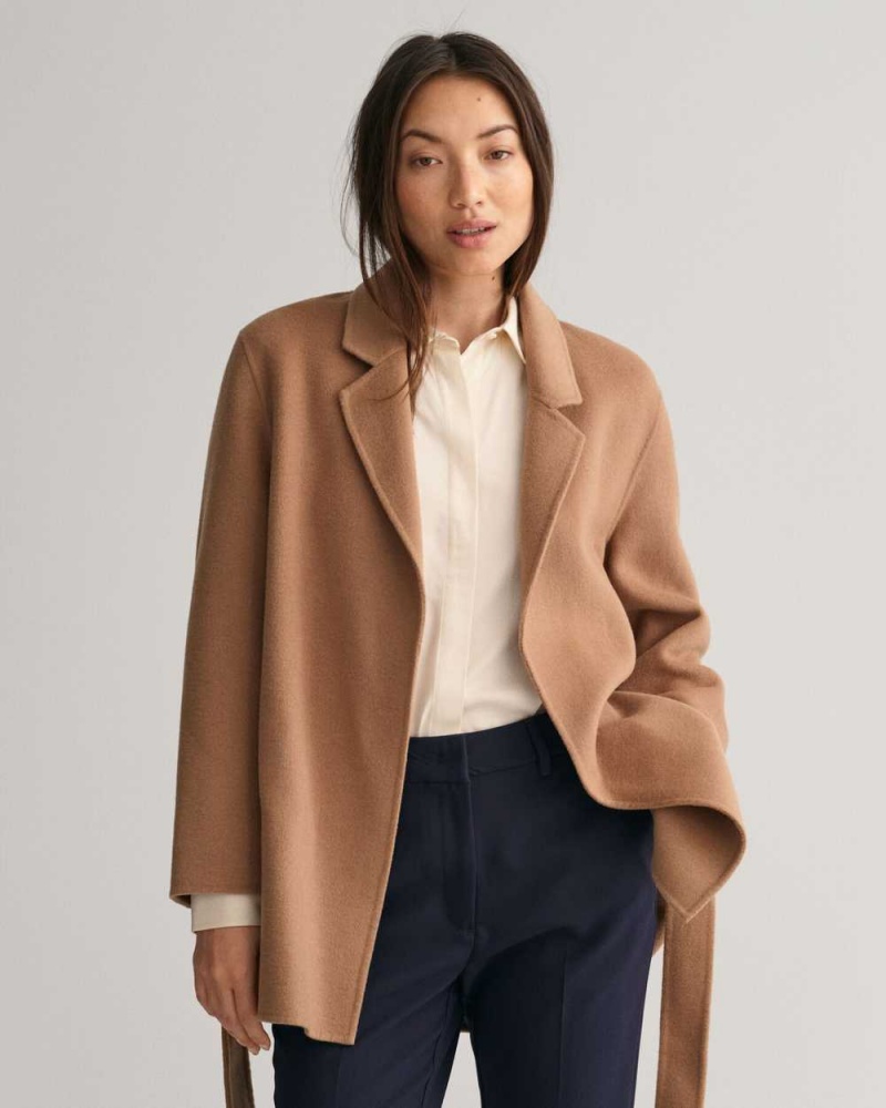 Gant Handstitched Belted Women's Blazer Warm Khaki | KBNXU-6492