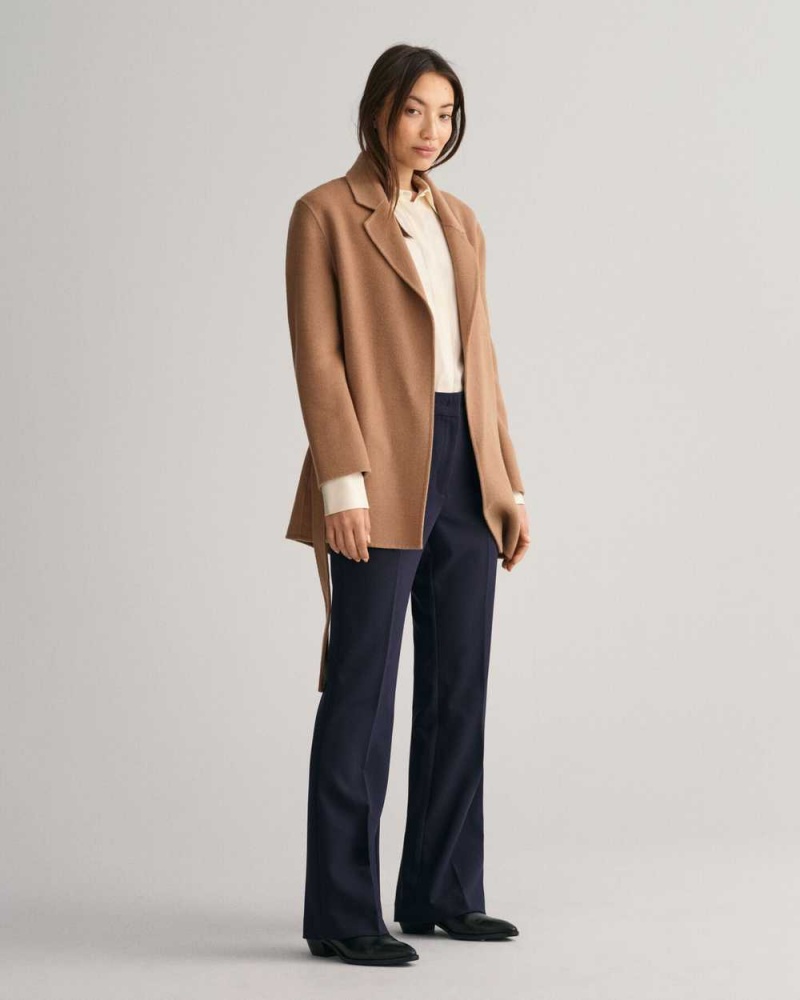 Gant Handstitched Belted Women's Blazer Warm Khaki | KBNXU-6492