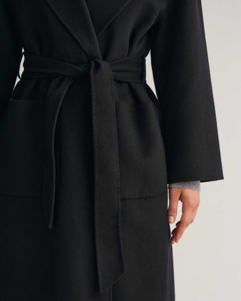 Gant Handstitched Belted Women's Coats Ebony Black | HDRTS-9043