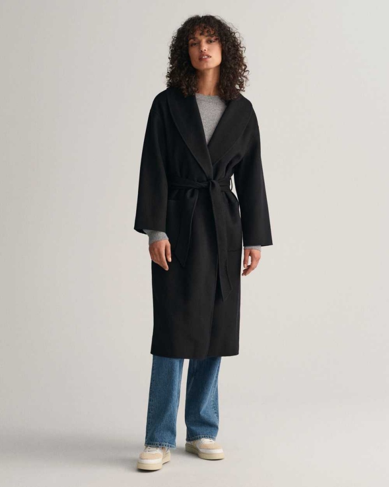 Gant Handstitched Belted Women's Coats Ebony Black | HDRTS-9043