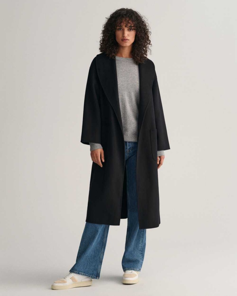 Gant Handstitched Belted Women's Coats Ebony Black | HDRTS-9043