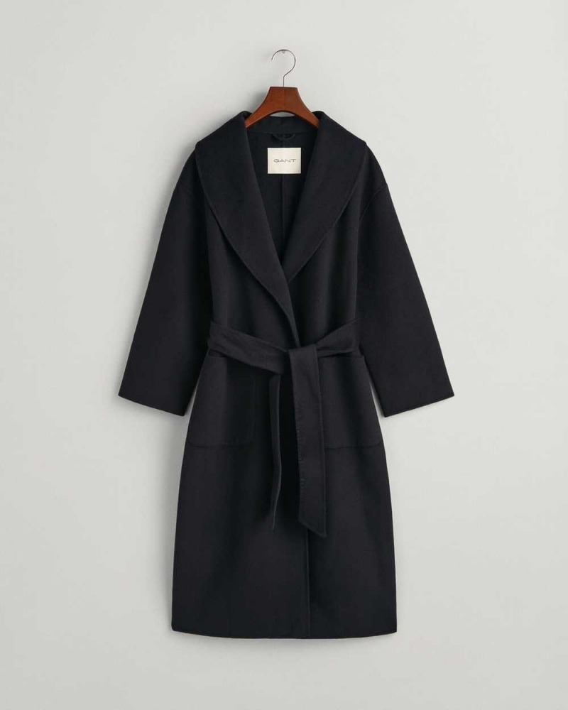 Gant Handstitched Belted Women's Coats Ebony Black | HDRTS-9043