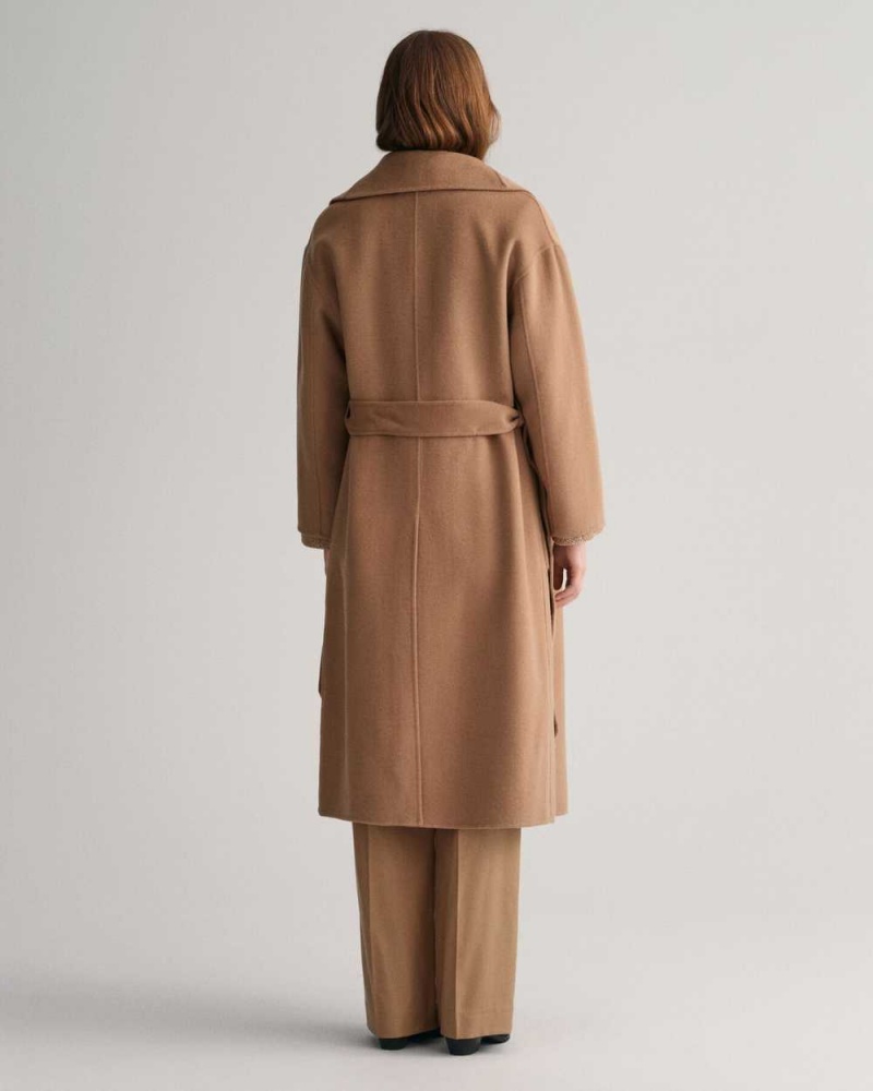 Gant Handstitched Belted Women's Coats Warm Khaki | RNIUO-1354