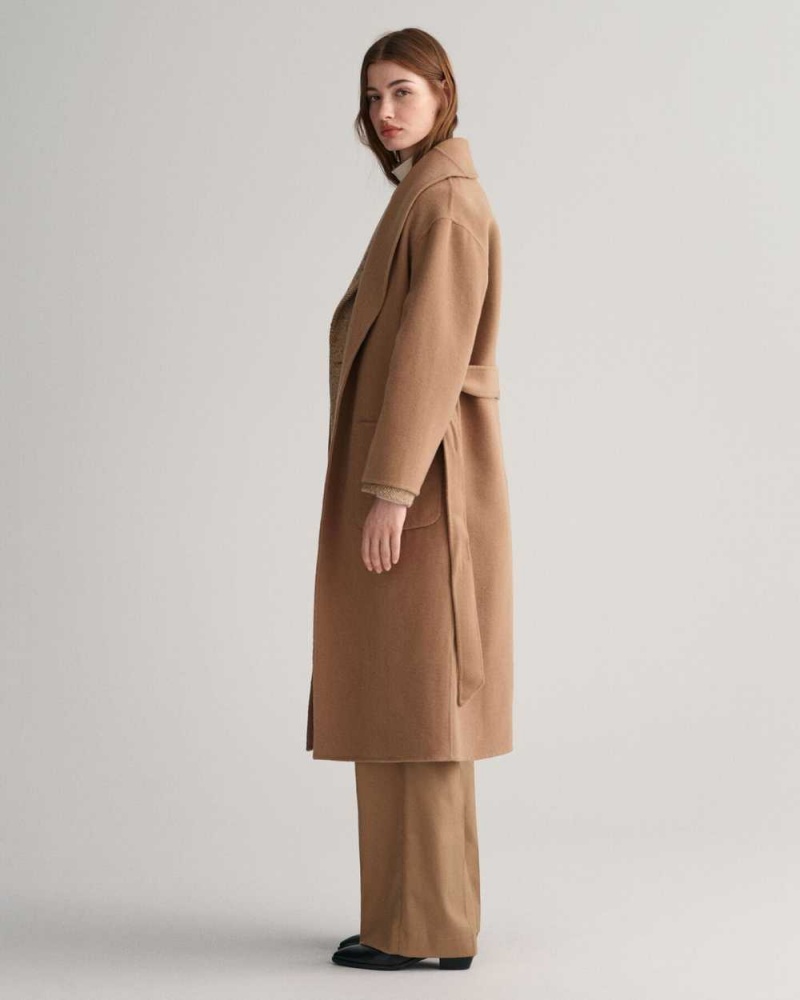 Gant Handstitched Belted Women's Coats Warm Khaki | RNIUO-1354