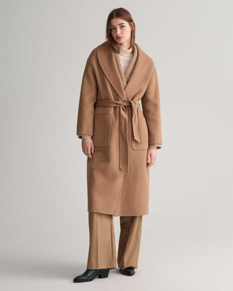 Gant Handstitched Belted Women's Coats Warm Khaki | RNIUO-1354