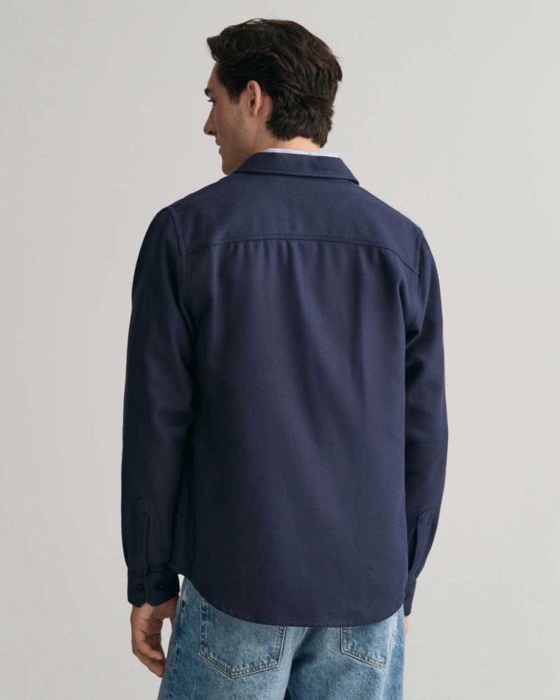 Gant Heavy Twill Over Men's Shirts Marine | WLEOQ-9512