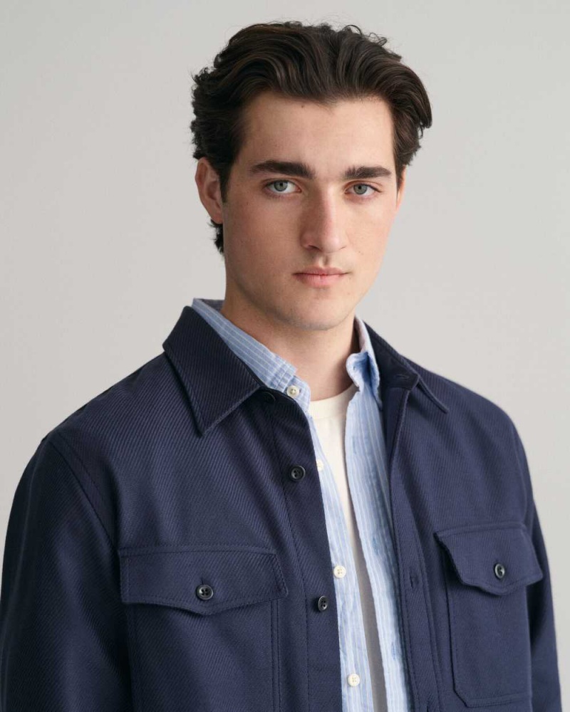 Gant Heavy Twill Over Men's Shirts Marine | WLEOQ-9512