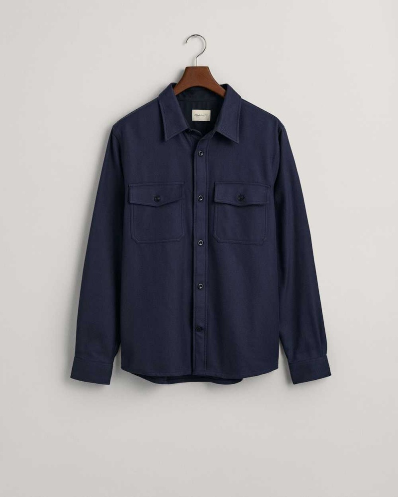 Gant Heavy Twill Over Men's Shirts Marine | WLEOQ-9512