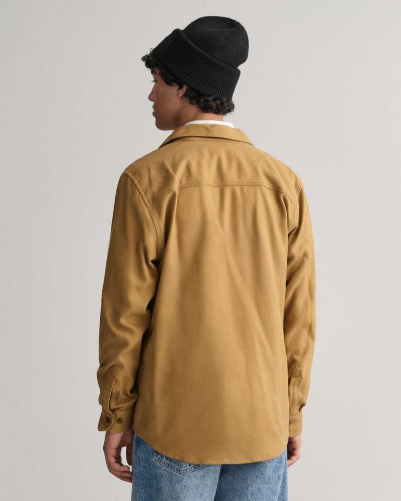 Gant Heavy Twill Over Men's Shirts Mustard Beige | YVIHK-6579