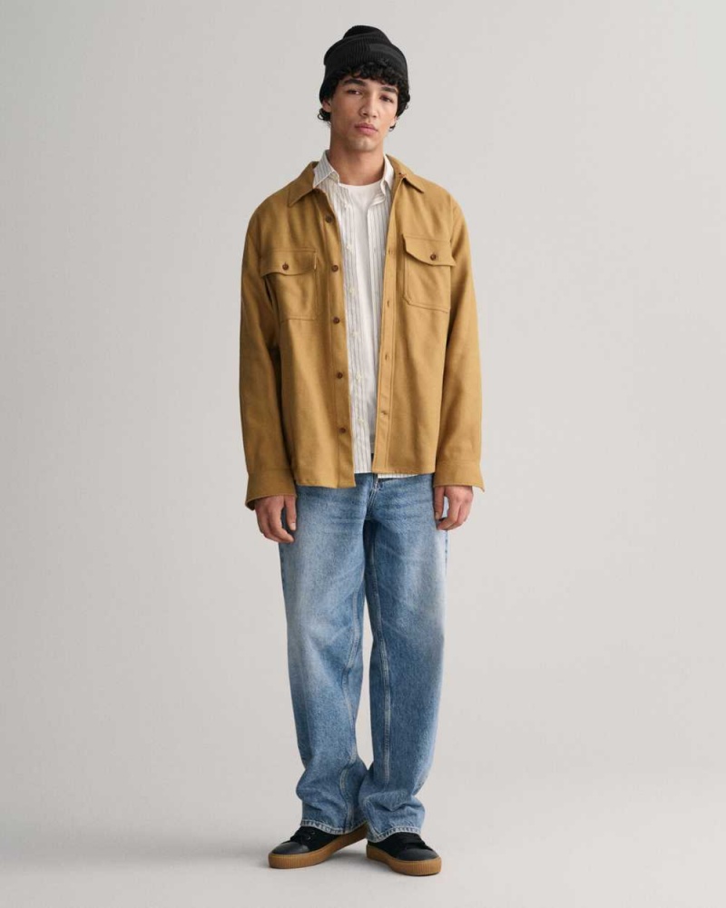 Gant Heavy Twill Over Men's Shirts Mustard Beige | YVIHK-6579