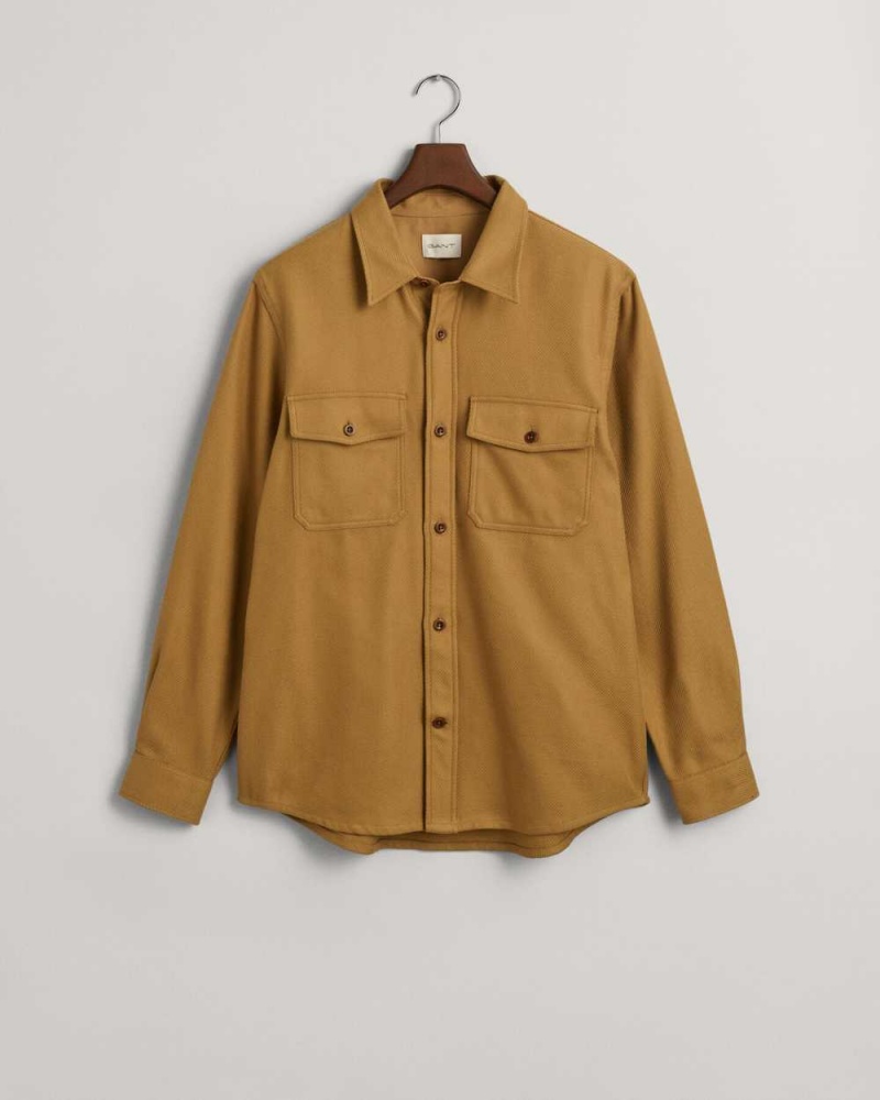 Gant Heavy Twill Over Men's Shirts Mustard Beige | YVIHK-6579