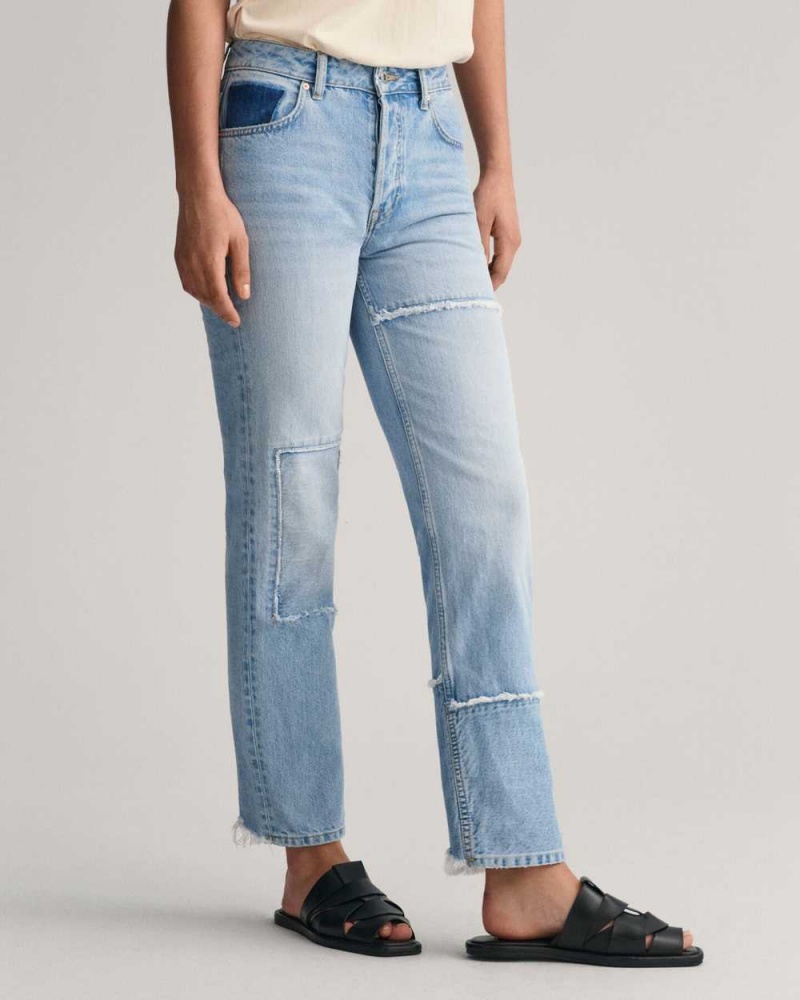 Gant High-Waisted Straight Leg Patchwork Women's Jeans Semi Light Blue Vintage | YLSNT-3261