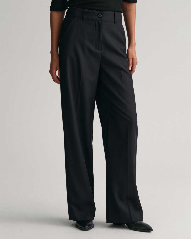 Gant High-Waisted Straight Leg Women's Pants Ebony Black | YQCXN-0426