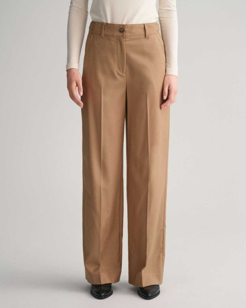 Gant High-Waisted Straight Leg Women's Pants Warm Khaki | RTIGY-4130