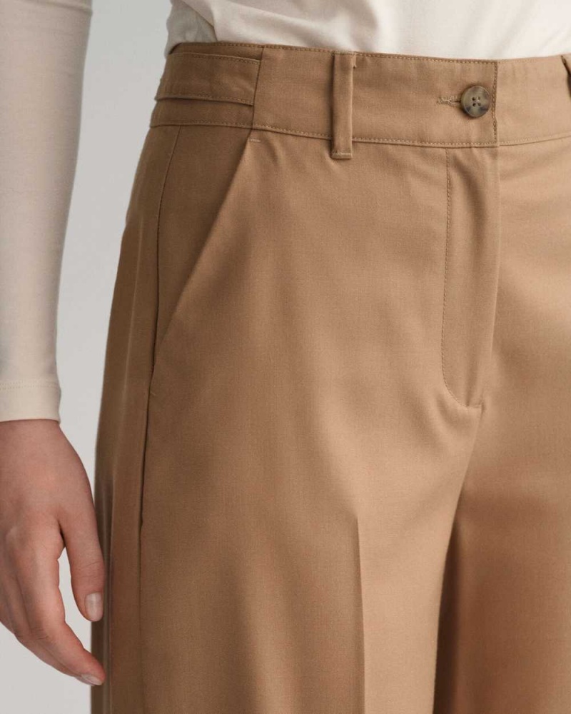 Gant High-Waisted Straight Leg Women's Pants Warm Khaki | RTIGY-4130