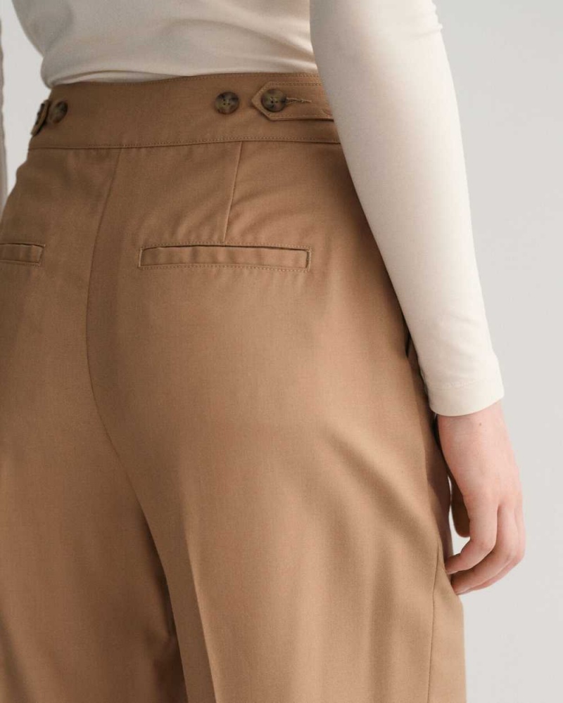 Gant High-Waisted Straight Leg Women's Pants Warm Khaki | RTIGY-4130