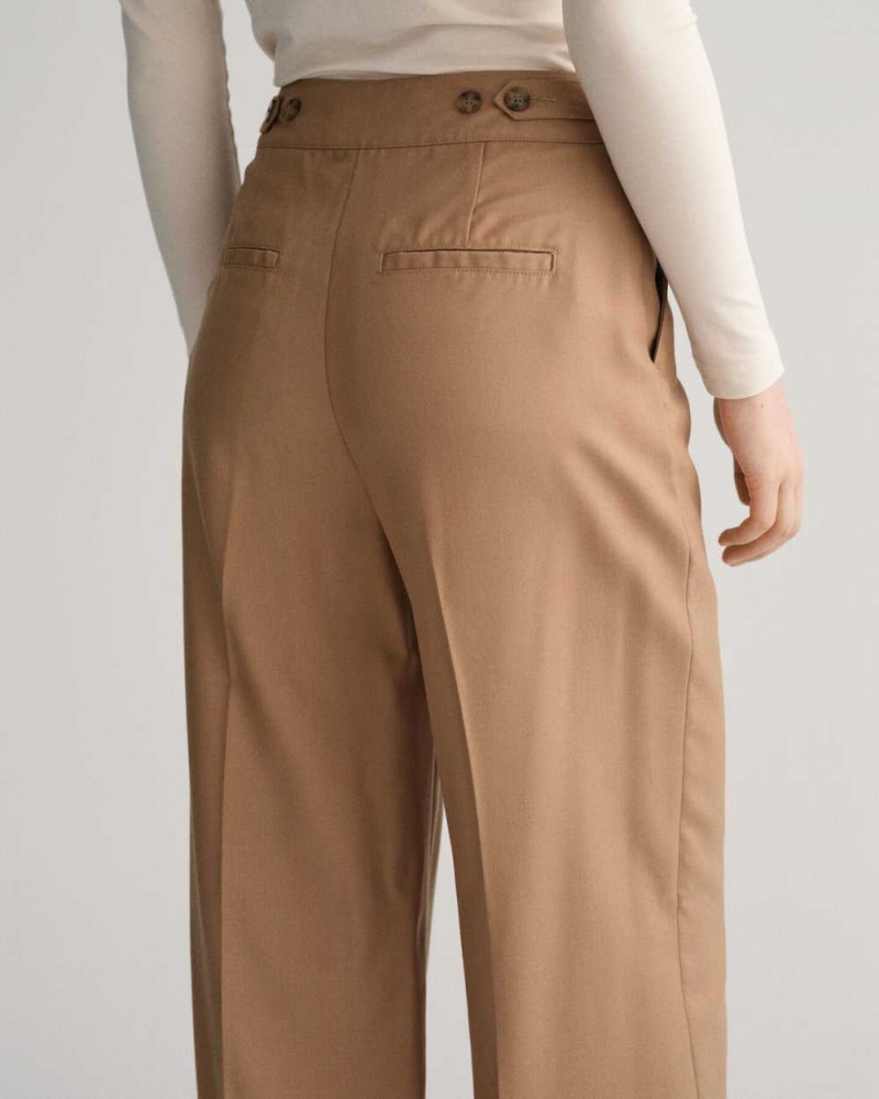 Gant High-Waisted Straight Leg Women's Pants Warm Khaki | RTIGY-4130