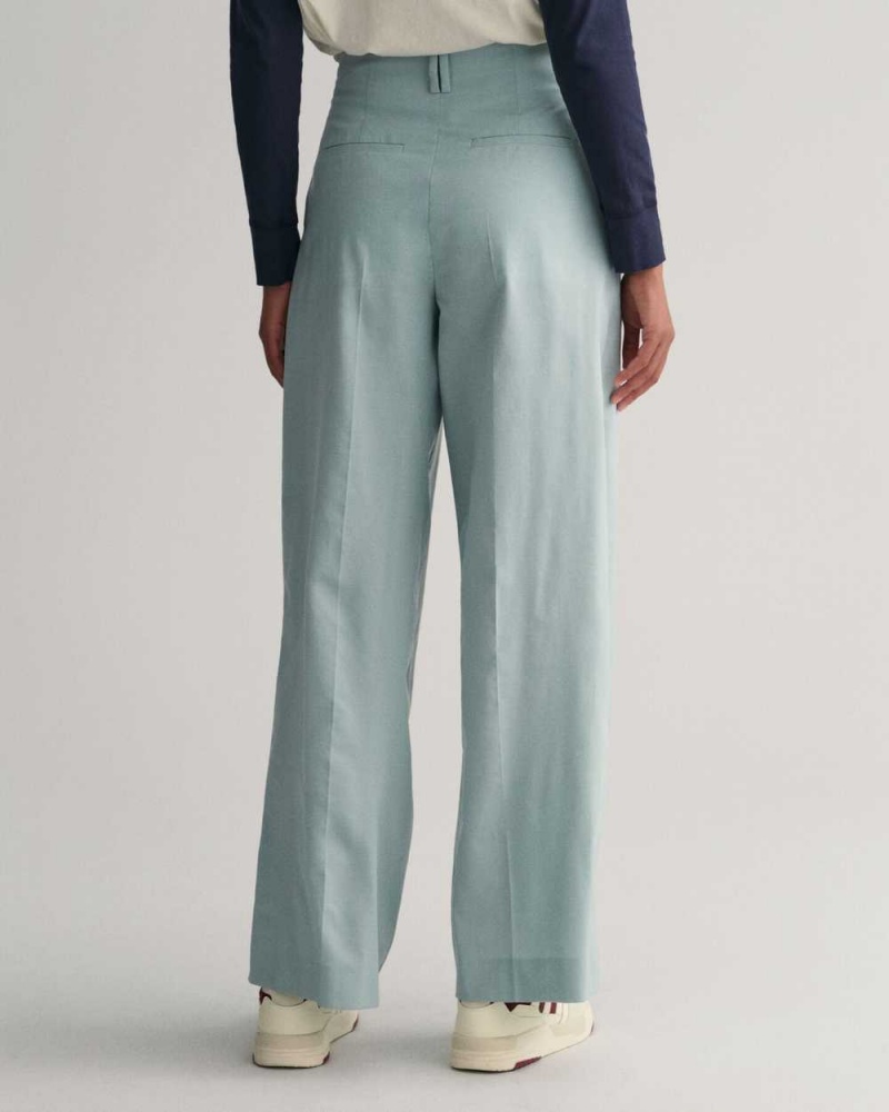 Gant High-Waisted Wide Leg Pleated Women's Pants Dusty Turquoise | KWOEQ-9123